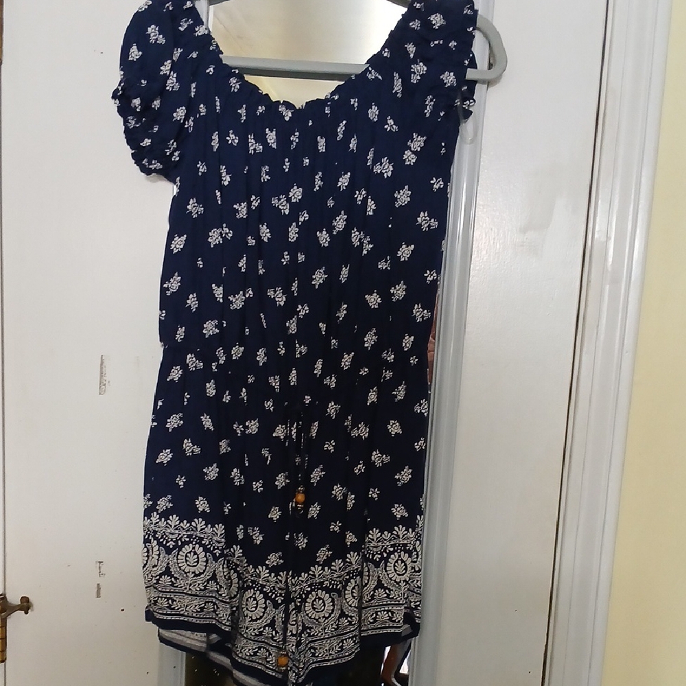 Navy Blue and White Floral Dress